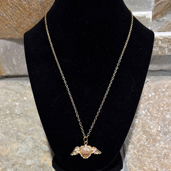 Gold CC Angel Wing Necklace - Picture 1 of 7